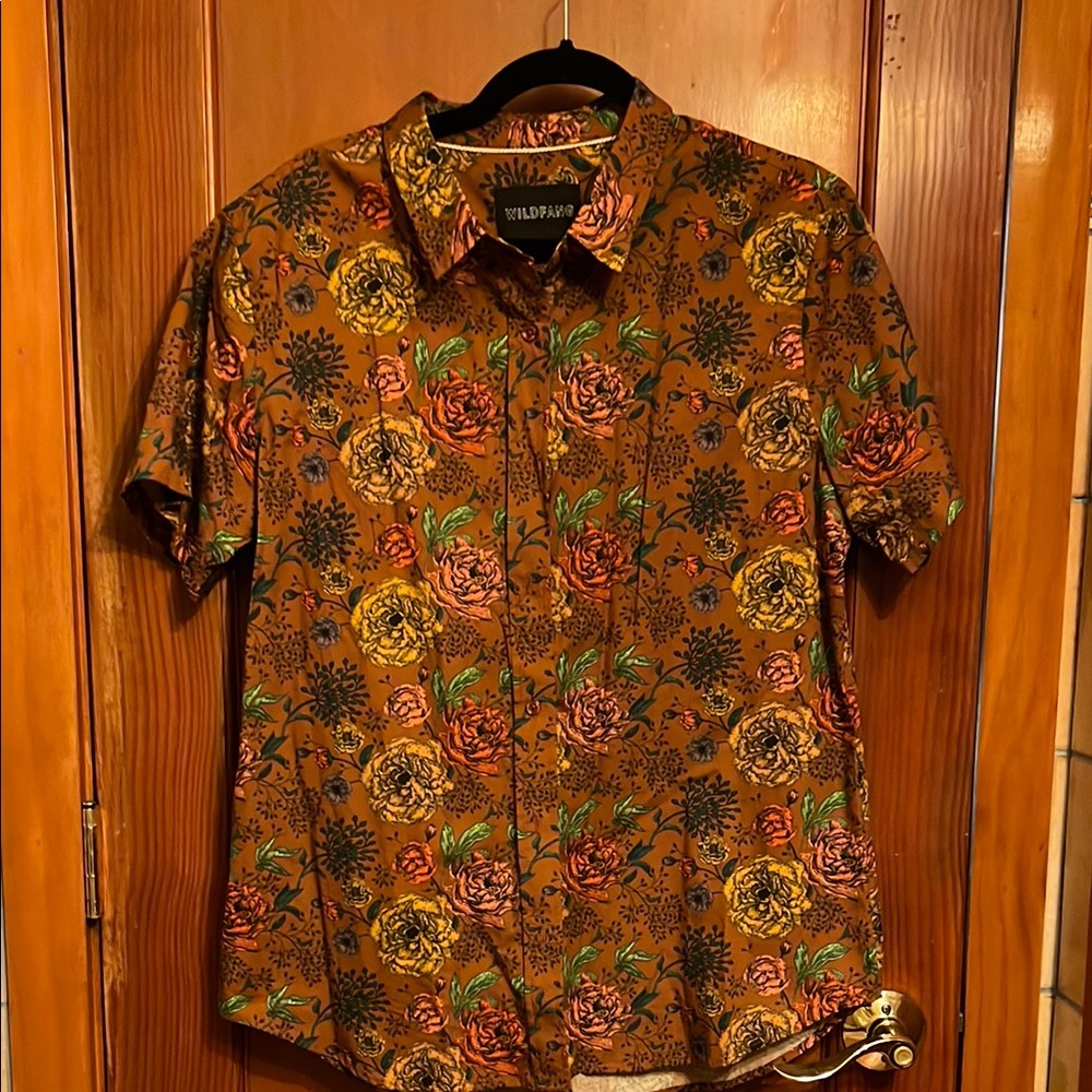 Wildfang Brown and Orange Button Down Shirt